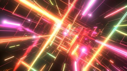 Poster - Dynamic light patterns creating a futuristic experience digital space abstract art vibrant perspective view technology concept