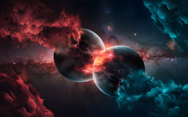 Wall Mural - a colorful space wallpaper with planets and stars.