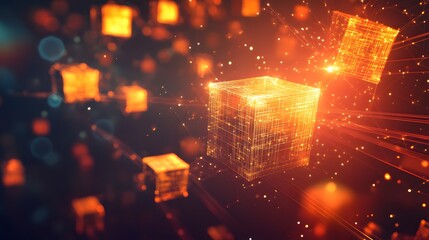Poster - Dynamic digital cubes virtual space abstract visualization futuristic environment close-up viewpoint technology concept