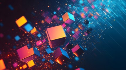 Poster - Dynamic 3d cube animation digital space abstract art futuristic environment aerial view visual technology concept