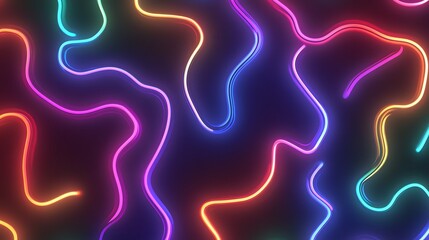 Poster - Dynamic neon wave patterns abstract digital art creative design dark background colorful vividness