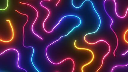 Poster - Dynamic neon lights dance abstract patterns digital art vibrant colors dark background creative viewpoint modern aesthetic