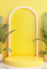 Wall Mural - a bright yellow stage framed by lush green plants, offering a captivating setting for various events