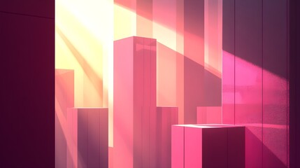 Poster - Sunlit geometric structures abstract urban environment digital art futuristic design