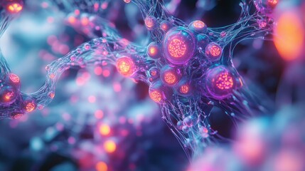 Poster - Abstract futuristic design with glowing neural networks, data flow visualizations, and algorithmic patterns in a 3D rendering.