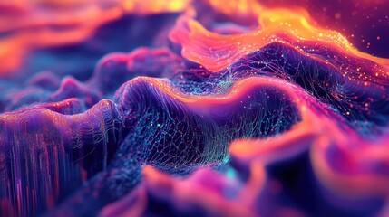 Poster - Advanced data science visualization showing 3D flow patterns, neural connections, and analytics in an abstract digital background.
