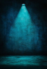 Wall Mural - a dark room with a blue wall and a light shining on it mysterious dark atmosphere with fog and light