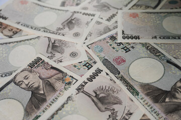 A collection of close-up photos of the Japanese 10,000 Yen banknote