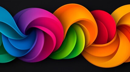 Poster - Colorful spiral of shapes and colors. The colors are bright and vibrant, creating a sense of energy and excitement. The spiral shape suggests movement and flow, as if the colors are dancing