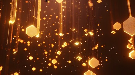 Poster - Dynamic golden geometric shapes falling abstract digital art dark background futuristic environment