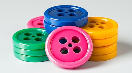 Poster - Stack of colorful buttons with a pink one in the middle. The buttons are arranged in a pyramid shape