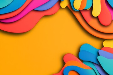 Poster - Colorful background with a yellow border. The background is made up of many different colors and shapes