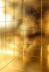 Wall Mural - futuristic backdrop for product presentation golden tile wall and floor - modern architecture backgr