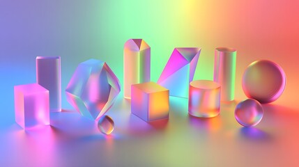 Poster - Vibrant light refraction abstract setting digital art minimalist background eye-level perspective creative concepts