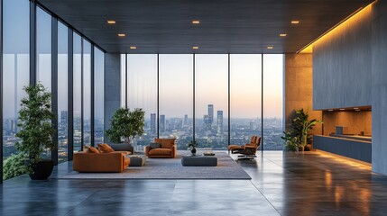 Wall Mural - Modern penthouse living room, city view.