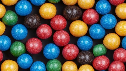 Poster - Close up of a bunch of colorful candy balls. The candy balls are of different colors and sizes, and they are arranged in a way that creates a visually appealing pattern