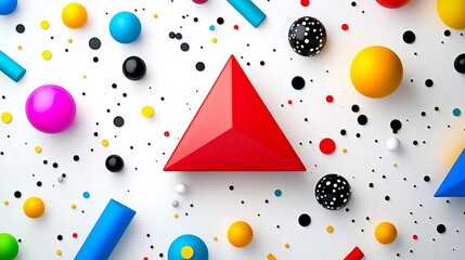 Poster - Colorful image of many different shapes and sizes, including a red triangle. The image has a playful and creative mood, with the shapes and colors blending together in a visually interesting way