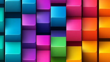 Poster - Colorful image of blocks in various colors. The blocks are arranged in a way that creates a rainbow effect. Concept of vibrancy and energy, as the colors are bright and bold