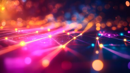 Poster - Vibrant light trails overlapping in abstract digital space colorful bokeh effects nighttime artistic viewpoint