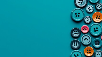 Poster - Blue background with a row of buttons on it. The buttons are of different colors and sizes