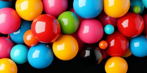 Poster - Colorful array of round balls, some of which are red, blue, and yellow. Concept of fun and playfulness, as the bright colors and round shapes evoke a feeling of joy and lightheartedness