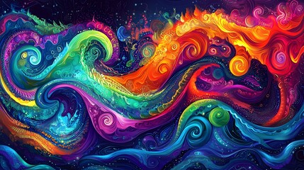Poster - Vibrant cosmic swirls abstract digital art colorful waves fantasy environment dynamic viewpoint creative expression
