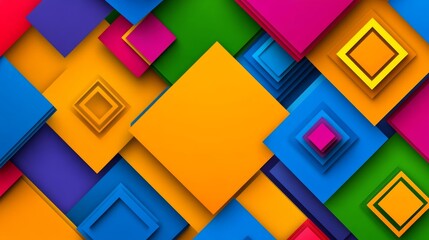 Poster - Colorful background with squares of different colors. The squares are arranged in a way that they look like they are stacked on top of each other. The background is bright and cheerful