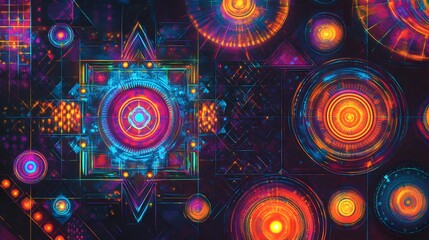 Poster - Dynamic geometric patterns digital art abstract design vibrant colors close-up view visual concepts