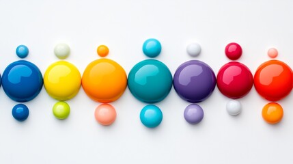 Poster - Row of colorful beads are arranged in a line. The beads are of different colors and sizes, creating a vibrant and eye-catching display. The arrangement of the beads suggests a sense of creativity