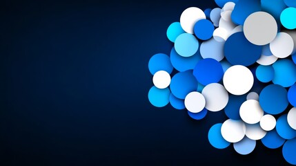 Poster - Blue and white background with many circles. The background is blue and the circles are scattered throughout the image
