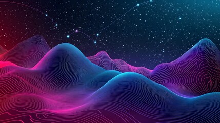 Poster - Dynamic abstract landscape with vibrant colors digital art creation cosmic environment futuristic viewpoint