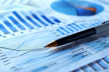 Poster - Analyzing financial charts with pen, evaluating business performance and investment strategy