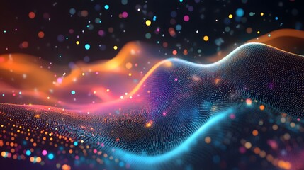 Poster - Dynamic colorful particle motion abstract digital space visual art digital environment aesthetic view motion concept