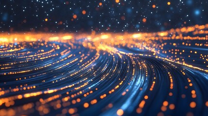 Fototapete - Dynamic flow of particles and light abstract digital scene visual art dark background close-up energy patterns