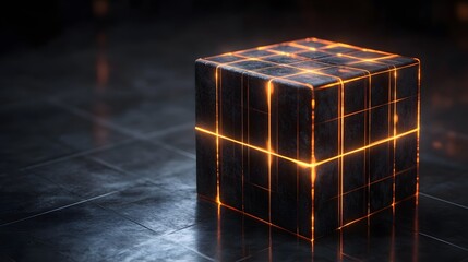 Poster - Dynamic energy cube digital space 3d render futuristic environment close-up view tech concept