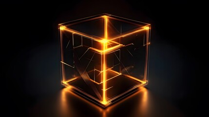 Poster - Illuminated glass cube digital art abstract design dark environment high perspective modern concept