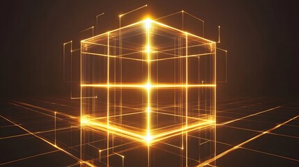 Poster - Illuminating 3d cube animation displaying dynamic light effects digital studio graphic design dark environment close-up view