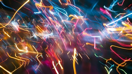 Poster - Dynamic light trails at night urban cityscape abstract photography vibrant environment immersive viewpoint