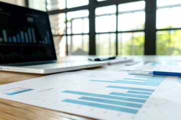 Poster - Businessman working with financial data using laptop and analyzing charts and graphs showing company growth