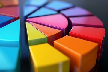 Poster - Vibrant 3d pie chart is separated into colorful segments, symbolizing market share, statistical analysis, and data interpretation