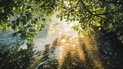 Poster - Sunlight Filtering Through Tree Branches on a River