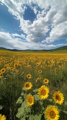 Wall Mural - vibrant sunflower field under a bright sky in summer