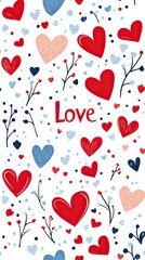 Poster - Romantic Design Featuring Love Themed Words and Artistic Hearts in a Charming Pattern