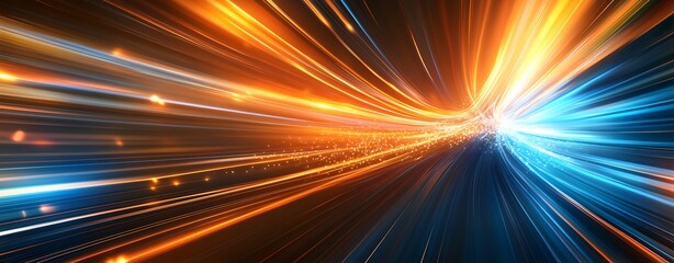 Poster - Abstract digital background with bright light lines and points. A large technology network system, representing the concept of complex data flow. Future advanced technology concept