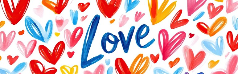 Poster - Bold Design With Romantic Words and Colorful Hearts Evokes Love and Passion Artfully