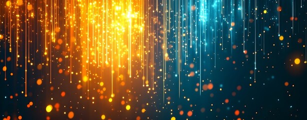 Poster - Abstract digital background with bright light lines and points. A large technology network system, representing the concept of complex data flow. Future advanced technology concept