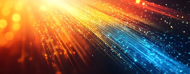 Poster - Abstract digital background with bright light lines and points. A large technology network system, representing the concept of complex data flow. Future advanced technology concept