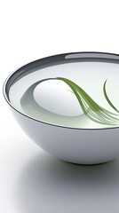 Poster - A Serene Reflection of Nature Captured in a Minimalistic Bowl of Water With Delicate Green Leaves