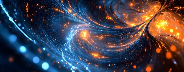 Poster - Abstract digital background with bright light lines and points. A large technology network system, representing the concept of complex data flow. Future advanced technology concept