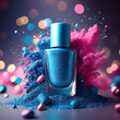 © pakoefoto - Blue nail polish powder, blue and pink powder background, studio lighting.